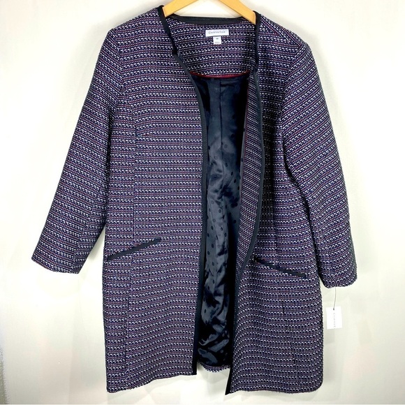 Charter Club Jewel Tones Tweed Longline Open Front‎ Blazer Coat Jacket 10 (NWT) - Picture 1 of 5